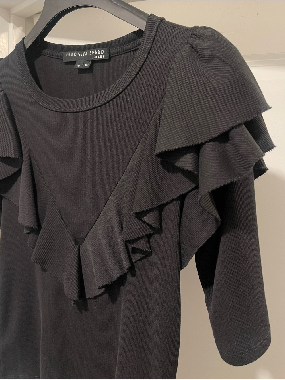 VERONICA BEARD Pazia Elbow-Sleeve Layered Ruffle Black Top Size XS - Picture 9 of 13
